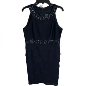 NWOT JESSICA HOWARD NAVY BLUE RUFFLE DRESS GEMS EMBELLISHED SIZE 8P